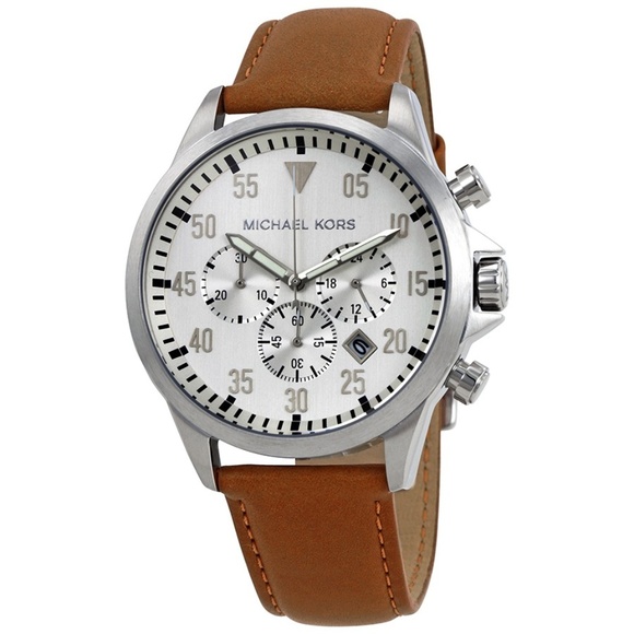 Gage leather strap silver tone Michael kors watch - Picture 1 of 4